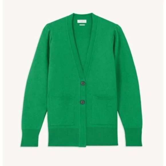 SANDRO Lucien Cardigan Sweater Wool Cashmere Button Up V Neck Kelly Green 0 - Picture 1 of 12